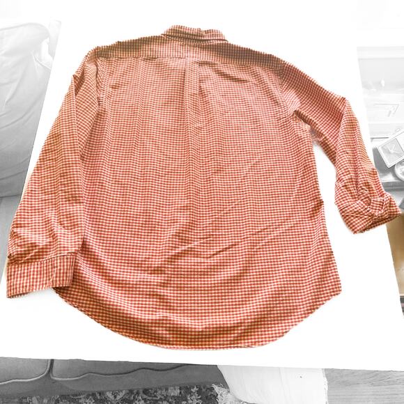 VTG Ralph Lauren Y2K Check Long Sleeved Button Down 100 Cotton Men's XL Orange - Picture 2 of 10